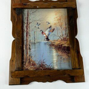 Rustic Mallard Duck Print Wall Art By Andres Orpinas  Natural Wooden Frame 21"x